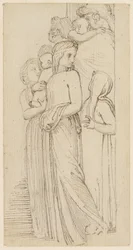 Eine Gruppe von Frauen und Kindern in einer Türöffnung